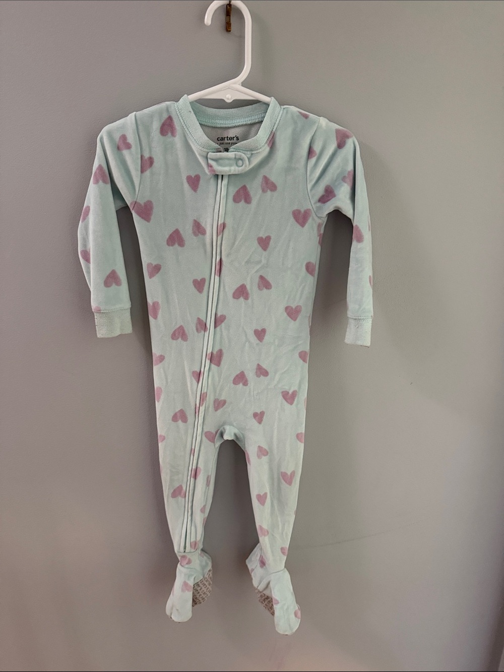 Carter's Mint Green Footed One-Piece with Pink Hearts